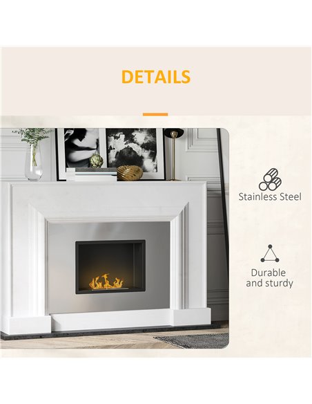 HOMCOM Wall Mounted Ethanol Fireplace, Stainless Steel Bioethanol Heater Stove Fire with 1.5L Tank, 3 Hour Burning Time, Silver - pic 28659 | FastDaddyshop