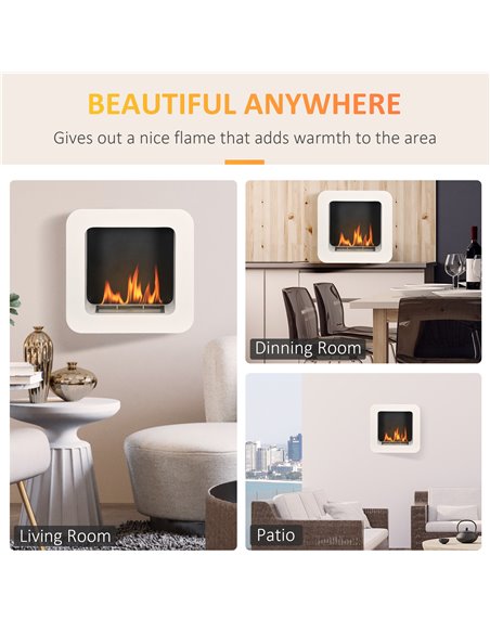 HOMCOM Wall Mounted Ethanol Fireplace, Bioethanol Heater Stove Fire with 1L Tank, 2.5 Hour Burning Time, White - pic 28667 | FastDaddyshop