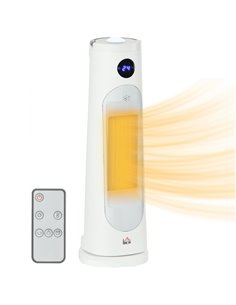 HOMCOM Electric Portable Ceramic Fan Heater with Thermostat, Timer, Overheat & Tip-over Protection, White