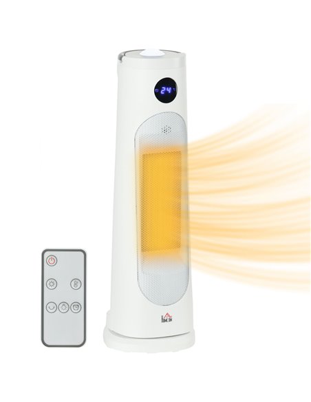 HOMCOM Electric Portable Ceramic Fan Heater with Thermostat, Timer, Overheat & Tip-over Protection, White - pic 28752 | FastDaddyshop