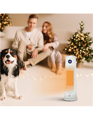 HOMCOM Electric Portable Ceramic Fan Heater with Thermostat, Timer, Overheat & Tip-over Protection, White