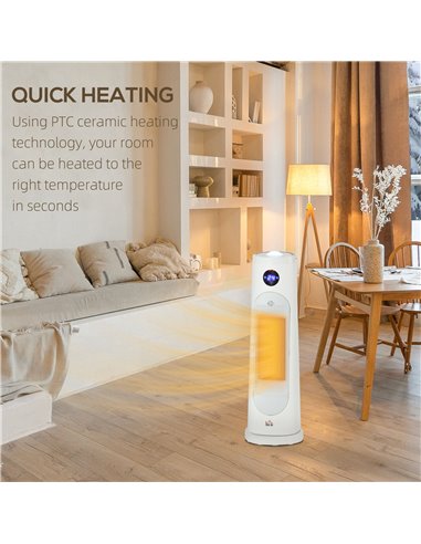 HOMCOM Electric Portable Ceramic Fan Heater with Thermostat, Timer, Overheat & Tip-over Protection, White