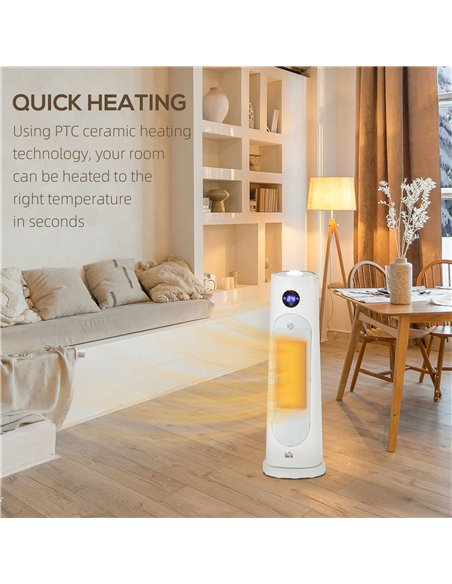 HOMCOM Electric Portable Ceramic Fan Heater with Thermostat, Timer, Overheat & Tip-over Protection, White - pic 28757 | FastDaddyshop