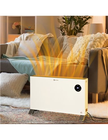 HOMCOM 2000W Electric Convector Heater with 3 Heat Settings, Adjustable Thermostat, Timer, White