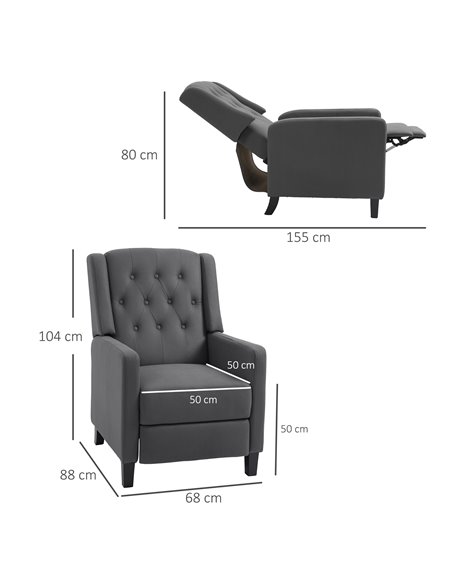 HOMCOM Wingback Recliner Chair for Home Theater, Button Tufted Microfibre Cloth Reclining Armchair with Leg Rest, Deep Grey - pic 28799 | FastDaddyshop