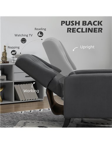HOMCOM Button Tufted Cloth Wingback Recliner Chair, Deep Grey 839-864V70CG