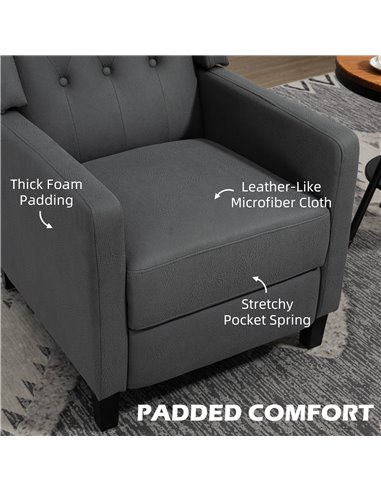 HOMCOM Button Tufted Cloth Wingback Recliner Chair, Deep Grey 839-864V70CG