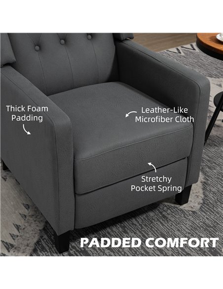 HOMCOM Button Tufted Cloth Wingback Recliner Chair, Deep Grey 839-864V70CG - pic 28801 | FastDaddyshop
