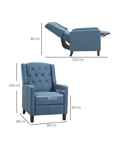 HOMCOM Wingback Recliner Chair for Home Theater, Button Tufted Microfibre Cloth Reclining Armchair with Leg Rest, Deep Blue