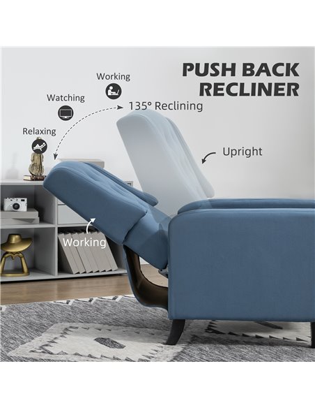 HOMCOM Button Tufted Cloth Wingback Recliner Chair, Deep Blue 839-864V70DB - pic 28809 | FastDaddyshop