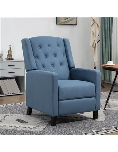 HOMCOM Wingback Recliner Chair for Home Theater, Button Tufted Microfibre Cloth Reclining Armchair with Leg Rest, Deep Blue