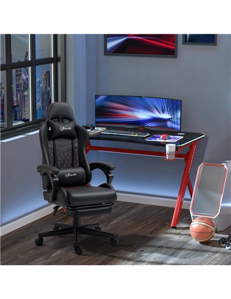 Vinsetto Racing Gaming Chair with Swivel Wheel, Footrest, Faux Leather Recliner Gamer Desk for Home Office, Black - pic 28834 | FastDaddyshop