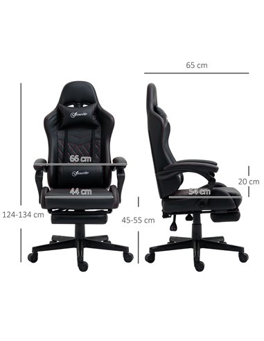 Vinsetto Racing Gaming Chair with Swivel Wheel, Footrest, Faux Leather Recliner Gamer Desk for Home Office, Black