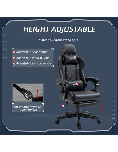 Vinsetto Racing Gaming Chair with Swivel Wheel, Footrest, Faux Leather Recliner Gamer Desk for Home Office, Black