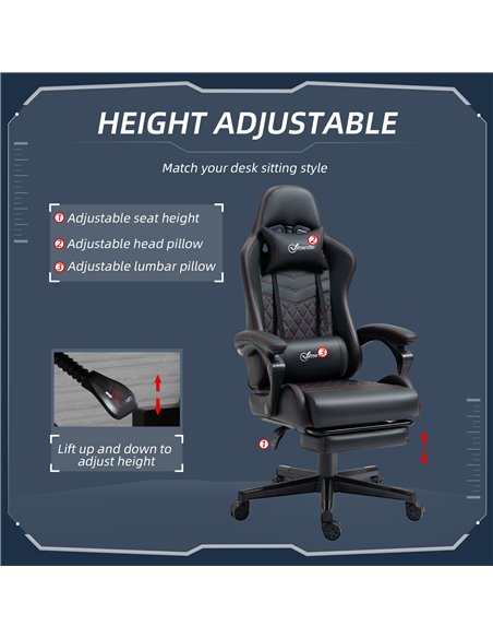 Vinsetto Racing Gaming Chair with Swivel Wheel, Footrest, Faux Leather Recliner Gamer Desk for Home Office, Black - pic 28836 | FastDaddyshop
