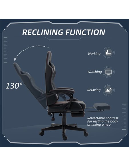 Vinsetto Racing Gaming Chair with Swivel Wheel, Footrest, Faux Leather Recliner Gamer Desk for Home Office, Black - pic 28837 | FastDaddyshop