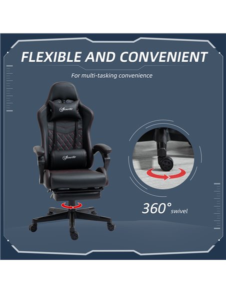 Vinsetto Racing Gaming Chair with Swivel Wheel, Footrest, Faux Leather Recliner Gamer Desk for Home Office, Black - pic 28838 | FastDaddyshop