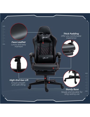 Vinsetto Racing Gaming Chair with Swivel Wheel, Footrest, Faux Leather Recliner Gamer Desk for Home Office, Black