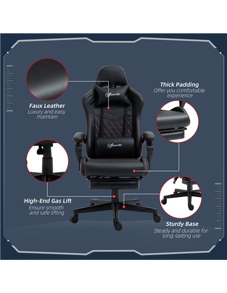 Vinsetto Racing Gaming Chair with Swivel Wheel, Footrest, Faux Leather Recliner Gamer Desk for Home Office, Black - pic 28839 | FastDaddyshop