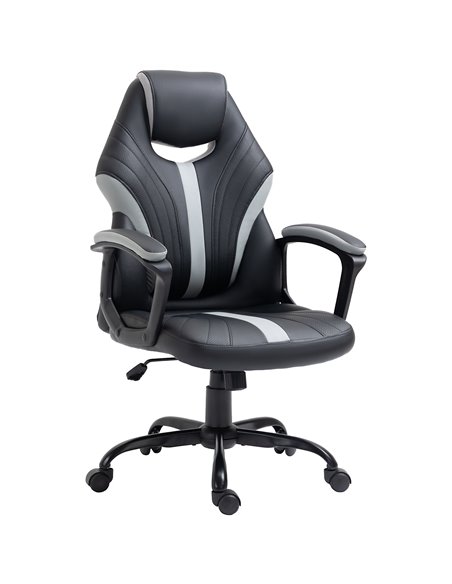 Vinsetto Racing Gaming Chair, Home Office Computer Desk Chair, Faux Leather Gamer Chair with Swivel Wheels, Black Grey - pic 28842 | FastDaddyshop