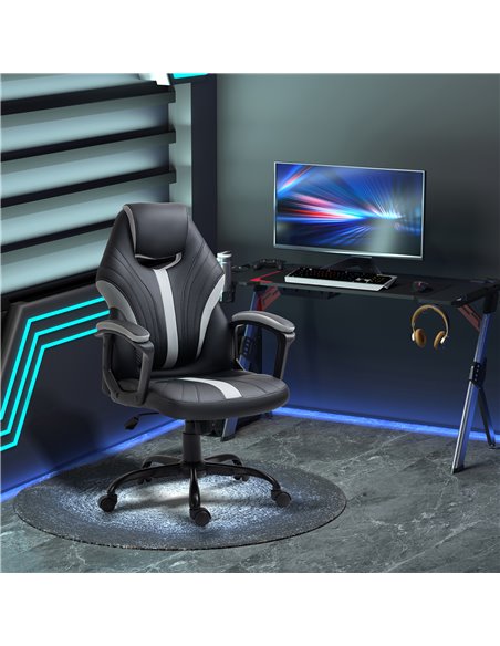 Vinsetto Racing Gaming Chair, Home Office Computer Desk Chair, Faux Leather Gamer Chair with Swivel Wheels, Black Grey - pic 28843 | FastDaddyshop