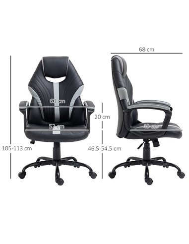 Vinsetto Racing Gaming Chair, Home Office Computer Desk Chair, Faux Leather Gamer Chair with Swivel Wheels, Black Grey