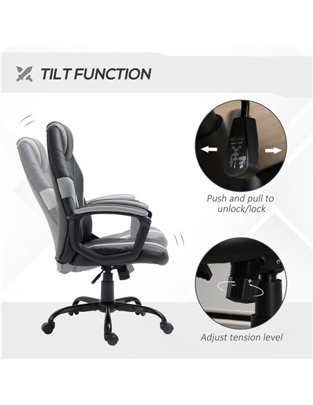 Vinsetto Faux Leather Gaming Computer Desk Chair, Black-Grey 921-392V71BK - pic 28846 | FastDaddyshop