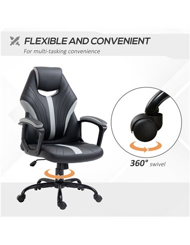 Vinsetto Racing Gaming Chair, Home Office Computer Desk Chair, Faux Leather Gamer Chair with Swivel Wheels, Black Grey