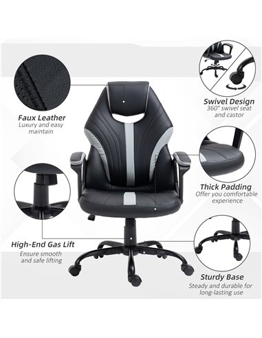 Vinsetto Racing Gaming Chair, Home Office Computer Desk Chair, Faux Leather Gamer Chair with Swivel Wheels, Black Grey