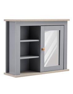kleankin Bathroom Wall Mirror Cabinet, Cupboard with Door, Storage Cabinet with Adjustable Shelf for Corridors Living Rooms, Gre