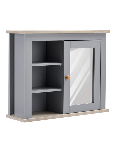 kleankin Bathroom Wall Mirror Cabinet, Cupboard with Door, Storage Cabinet with Adjustable Shelf for Corridors Living Rooms, Gre - pic 28851 | FastDaddyshop