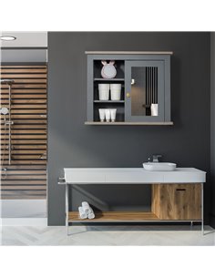 kleankin Bathroom Wall Mirror Cabinet, Cupboard with Door, Storage Cabinet with Adjustable Shelf for Corridors Living Rooms, Gre 2