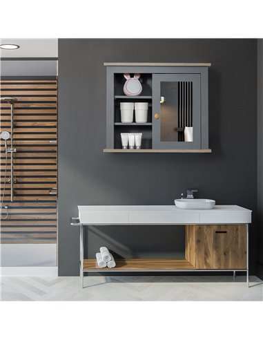kleankin Bathroom Wall Mirror Cabinet, Cupboard with Door, Storage Cabinet with Adjustable Shelf for Corridors Living Rooms, Gre
