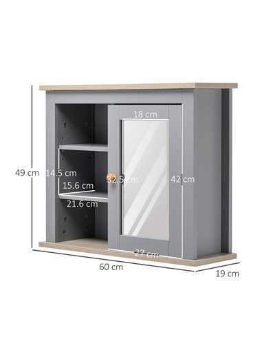 kleankin Bathroom Wall Mirror Cabinet, Cupboard with Door, Storage Cabinet with Adjustable Shelf for Corridors Living Rooms, Gre