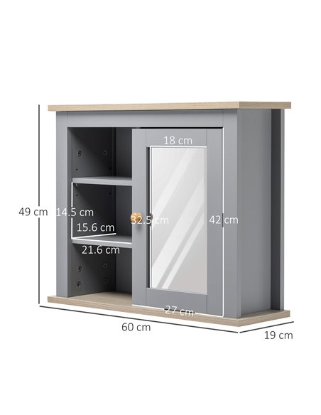 kleankin Bathroom Wall Mirror Cabinet, Cupboard with Door, Storage Cabinet with Adjustable Shelf for Corridors Living Rooms, Gre - pic 28853 | FastDaddyshop