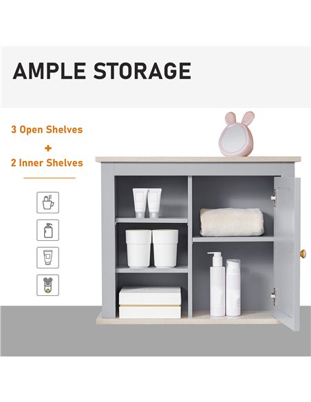 kleankin Bathroom Wall Mirror Cabinet, Cupboard with Door, Storage Cabinet with Adjustable Shelf for Corridors Living Rooms, Gre - pic 28854 | FastDaddyshop