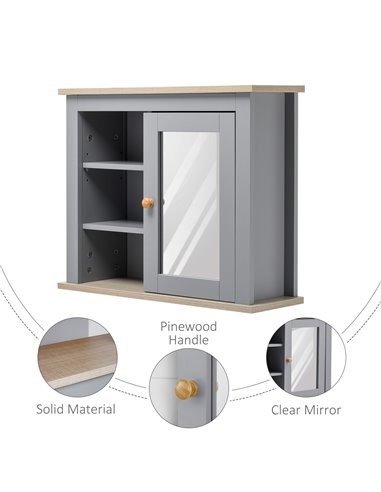 kleankin Bathroom Wall Mirror Cabinet, Cupboard with Door, Storage Cabinet with Adjustable Shelf for Corridors Living Rooms, Gre