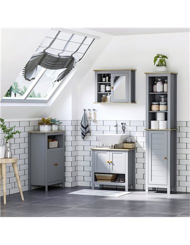 kleankin Bathroom Wall Mirror Cabinet, Cupboard with Door, Storage Cabinet with Adjustable Shelf for Corridors Living Rooms, Gre