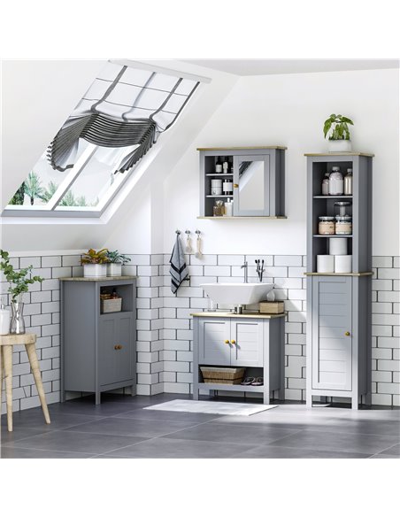 kleankin Bathroom Wall Mirror Cabinet, Cupboard with Door, Storage Cabinet with Adjustable Shelf for Corridors Living Rooms, Gre - pic 28859 | FastDaddyshop