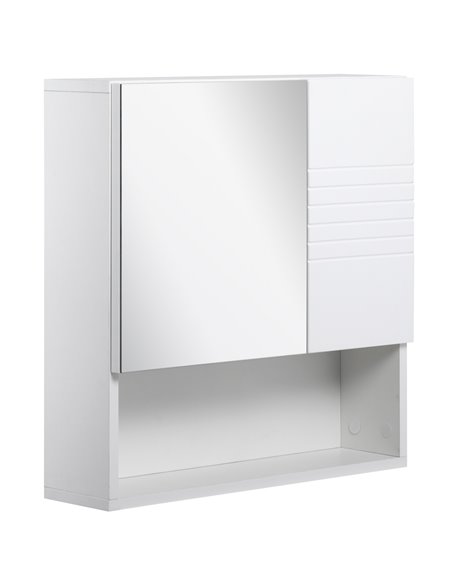 kleankin Bathroom Mirror Cabinet, Wall Mount Storage Cabinet with Double Door, Adjustable Shelf, 54cm x 15cm x 55cm, White - pic 28860 | FastDaddyshop