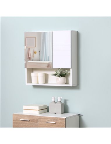 kleankin Bathroom Mirror Cabinet, Wall Mount Storage Cabinet with Double Door, Adjustable Shelf, 54cm x 15cm x 55cm, White