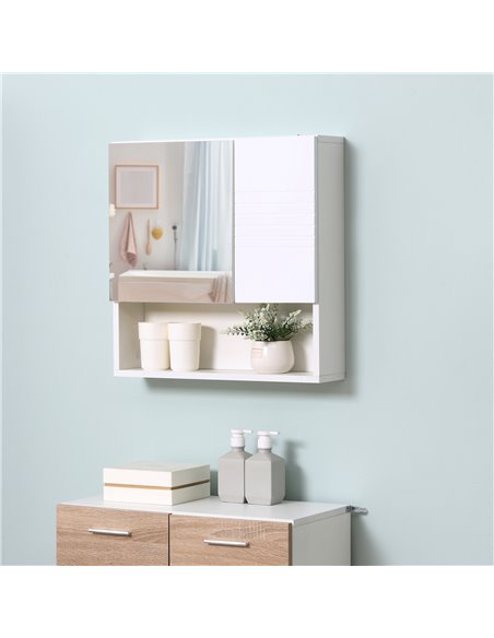 kleankin Bathroom Mirror Cabinet, Wall Mount Storage Cabinet with Double Door, Adjustable Shelf, 54cm x 15cm x 55cm, White - pic 28861 | FastDaddyshop
