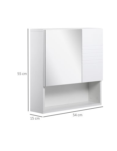 kleankin Bathroom Mirror Cabinet, Wall Mount Storage Cabinet with Double Door, Adjustable Shelf, 54cm x 15cm x 55cm, White