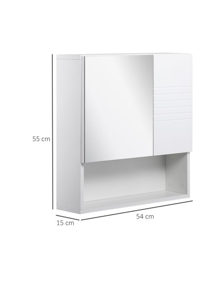 kleankin Bathroom Mirror Cabinet, Wall Mount Storage Cabinet with Double Door, Adjustable Shelf, 54cm x 15cm x 55cm, White - pic 28862 | FastDaddyshop