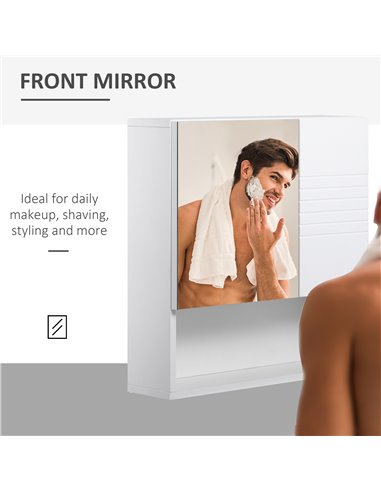 kleankin Bathroom Mirror Cabinet, Wall Mount Storage Cabinet with Double Door, Adjustable Shelf, 54cm x 15cm x 55cm, White