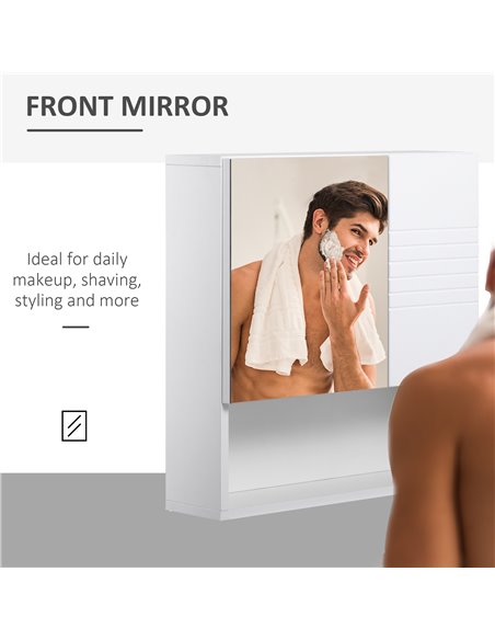 kleankin Bathroom Mirror Cabinet, Wall Mount Storage Cabinet with Double Door, Adjustable Shelf, 54cm x 15cm x 55cm, White - pic 28863 | FastDaddyshop