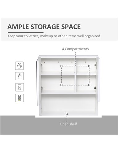 kleankin Bathroom Mirror Cabinet, Wall Mount Storage Cabinet with Double Door, Adjustable Shelf, 54cm x 15cm x 55cm, White