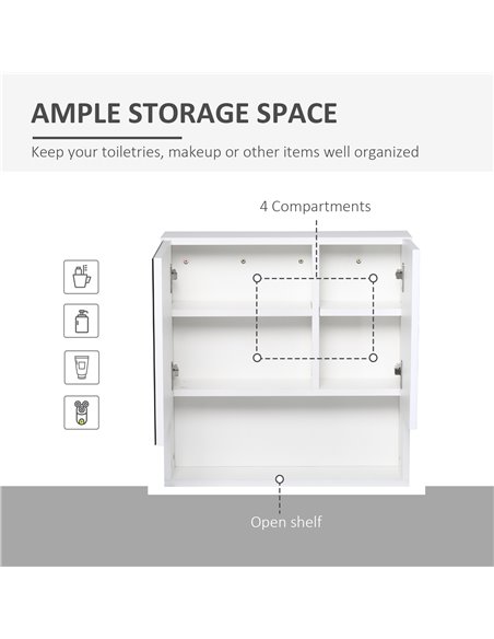 kleankin Bathroom Mirror Cabinet, Wall Mount Storage Cabinet with Double Door, Adjustable Shelf, 54cm x 15cm x 55cm, White - pic 28864 | FastDaddyshop