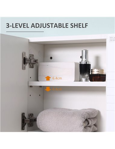 kleankin Bathroom Mirror Cabinet, Wall Mount Storage Cabinet with Double Door, Adjustable Shelf, 54cm x 15cm x 55cm, White