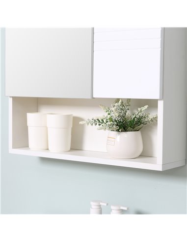 kleankin Bathroom Mirror Cabinet, Wall Mount Storage Cabinet with Double Door, Adjustable Shelf, 54cm x 15cm x 55cm, White